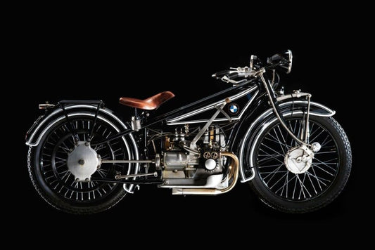 First BMW motorcycle, showcasing its vintage design and early engineering features, representing the beginning of BMW’s legacy in motorcycle production.