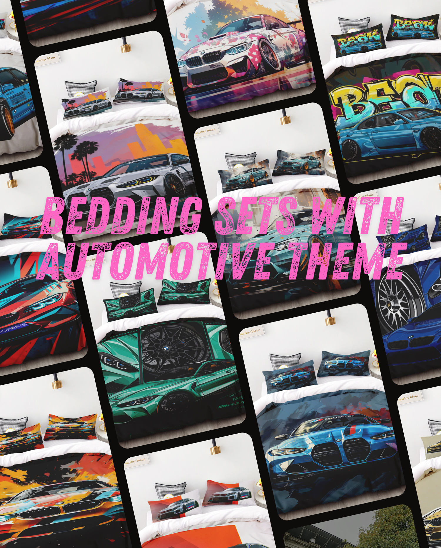 Bedding sets with bmw theme and automotive design. Custom print on demand. Bavarian old school