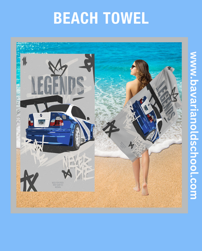 beach towek with bmw theme and automotive design. bavarian old school online store. print on demand. bedding sets, carpets, bankets, 