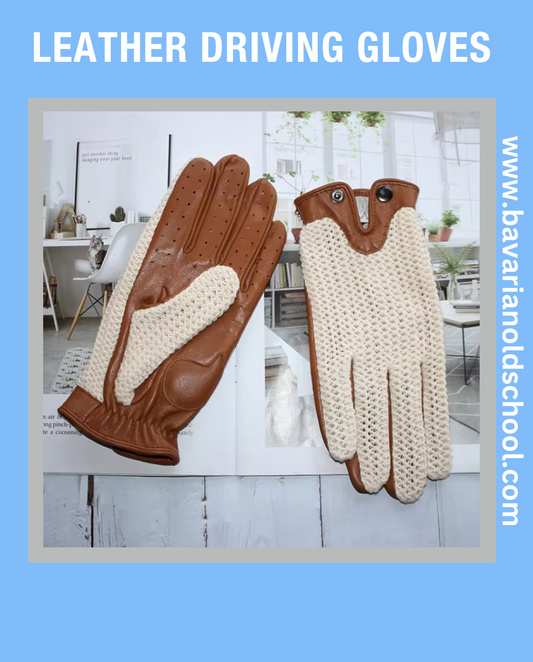 Beige Leather and Wool Driving Gloves with Enhanced Grip and Style. Bavarian old school. Elegant Leather Driving Gloves for Classic Car Owners in Multiple Colors.