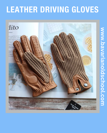 Classic Champagne Leather Driving Gloves for Vintage Car Enthusiasts. Bavarian old school. Elegant Leather Driving Gloves for Classic Car Owners in Multiple Colors