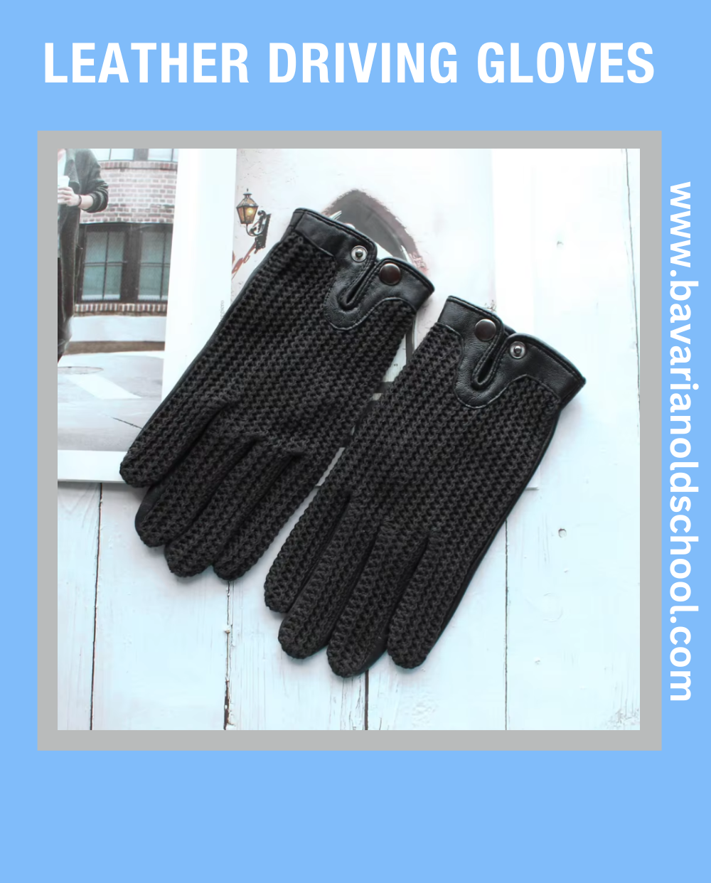 Black Leather Driving Gloves with Wool Upper and Air Holes for Breathability. Bavarian old school.  Elegant Leather Driving Gloves for Classic Car Owners in Multiple Colors.