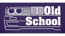 White outline of a car with 'Old School' text on a purple background