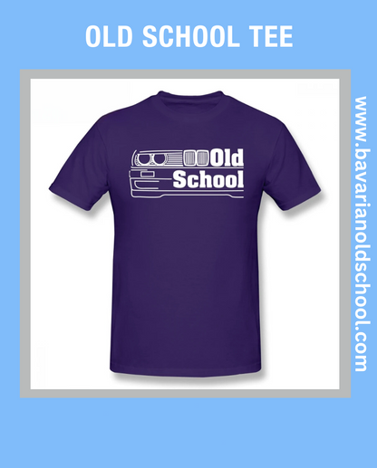 old school tee. on tee is front of bmw e30 with headlights and amblem old school. perfect gift for bmw lovers