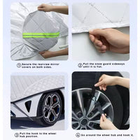 Instructions for using car snow guards with text overlay