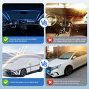 Comparison chart of external sun protection for cars with text and icons indicating benefits and drawbacks.