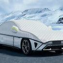 Car with a transparent cover in a snowy landscape, bavarian ld school
