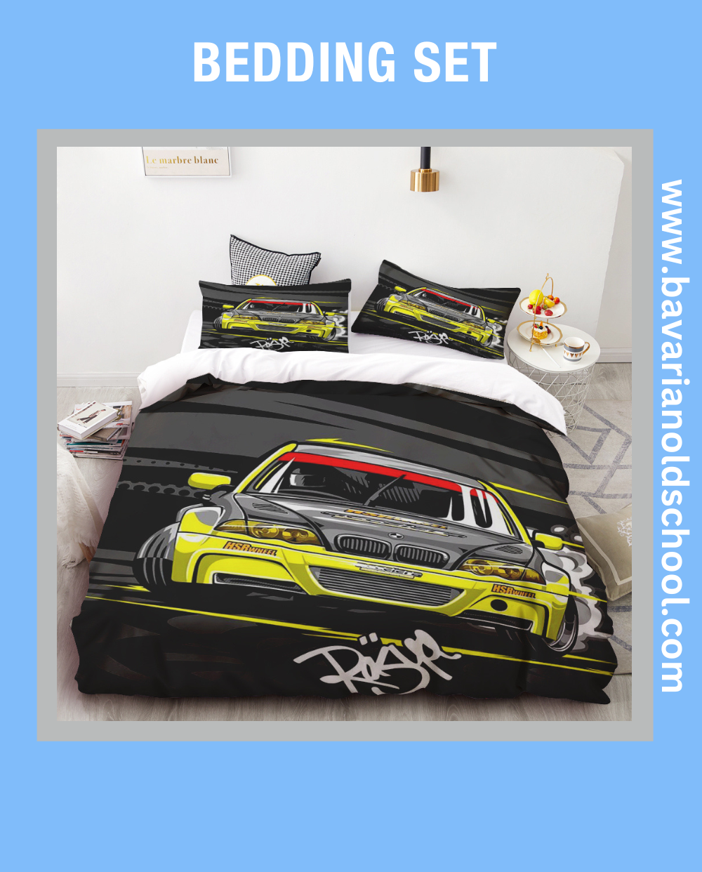 Luxurious Bedding Set with BMW Themes. Duvet Cover with Pillowcases - elevate your bedroom decor Bettwäsche Set