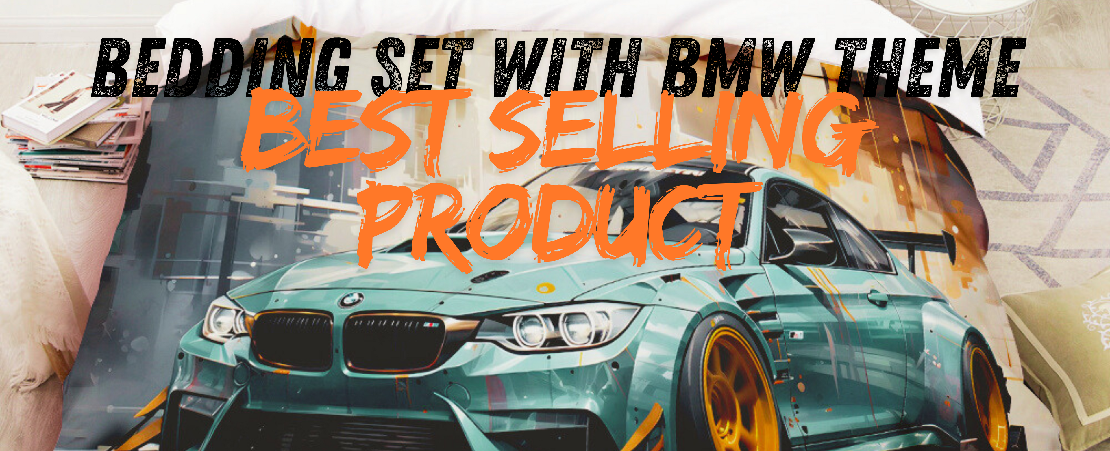 BMW banner from bedding set with bmw theme. Bestselling product on Bavarian old school