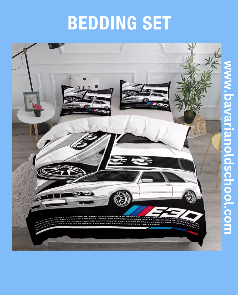 Luxurious Bedding Set with BMW Themes. Duvet Cover with Pillowcases - elevate your bedroom decor Bettwäsche Set