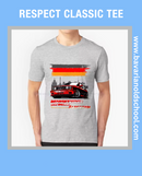 T-shirt featuring a BMW E30 design with the text 'Respektieren Sie Ihren Ältesten,' celebrating classic automotive heritage. Bavarin old school
